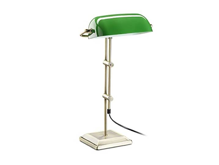 Relaxdays Bankerlampe grün, Tischlampe Glas, Dekolampe Retro, bronze