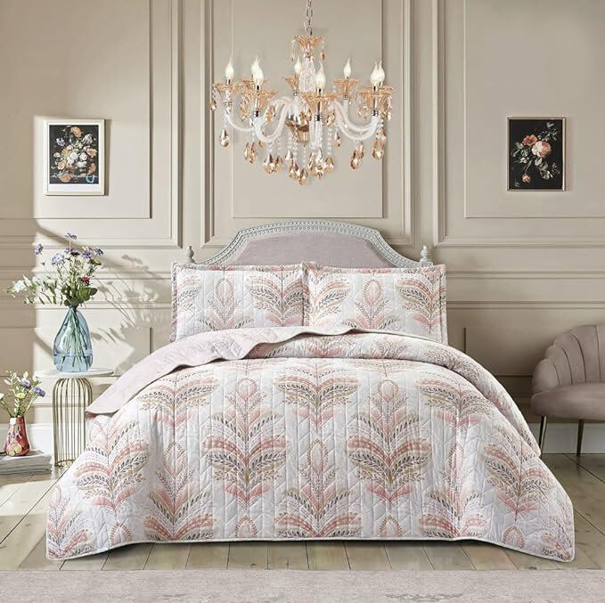 Marlow Home Co. Andrena Bedspread with Pillow Shams Floral/Pink Super King Bedspread + 2 Standard Pillow Shams