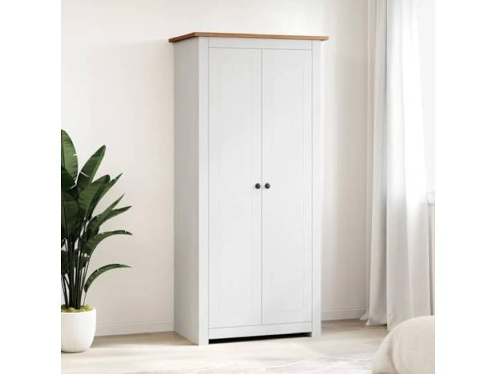 Kleiderschrank Weiß 80x50x171,5 cm Kiefer Massiv Panama Serie Kleiderstange,Einlegeboden,massives Kiefernholz,kompakte Bauform,Schlafzimmer