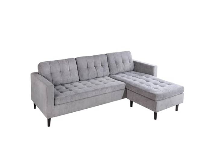 Modernes Ecksofa STOCKHOLM 220cm - grau - Cordstoff Federkern 3-Sitzer-Sofa