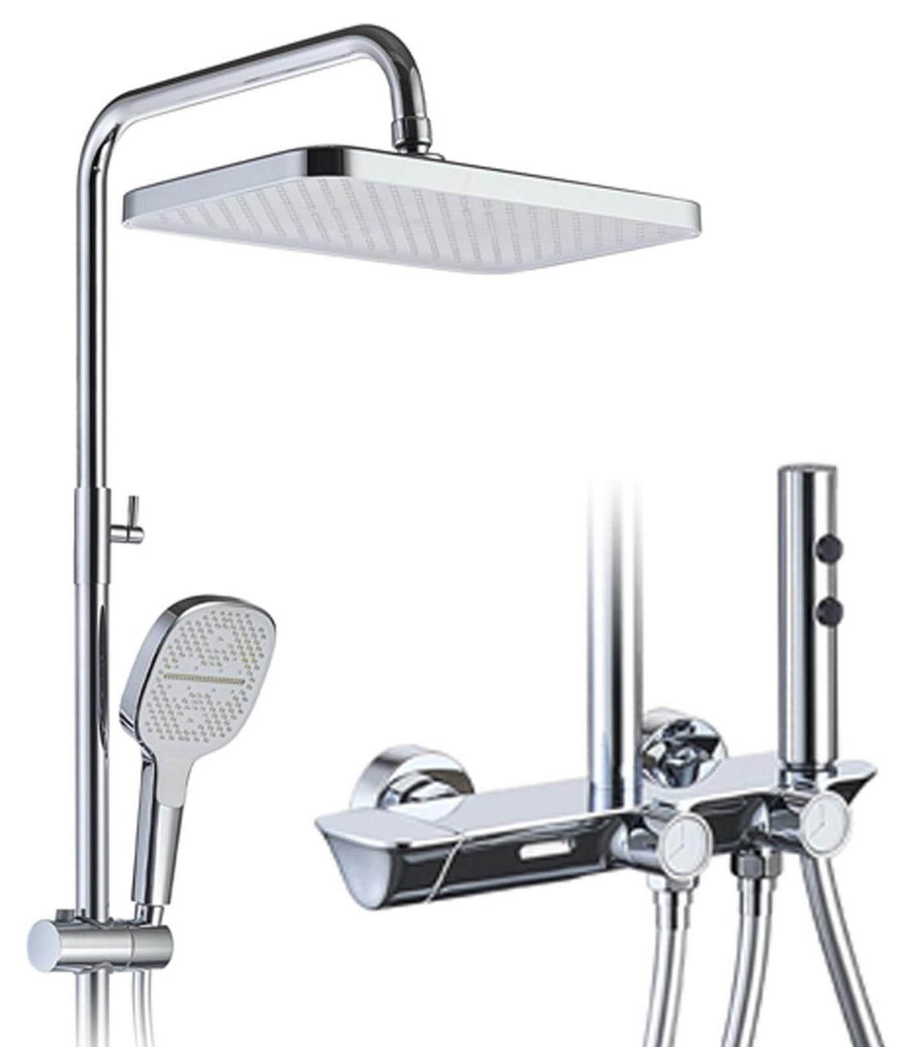 Duschsystem Thermostat Chrome Komplettset mit Kopf- und Handbrause