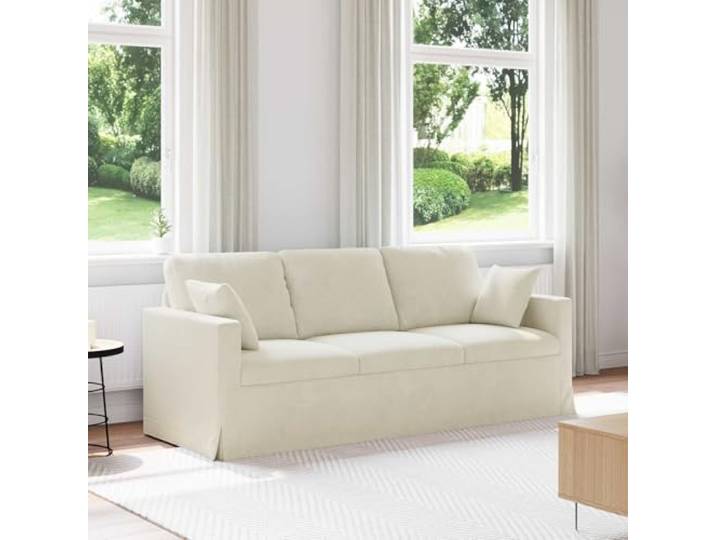 Modulares Sofa Creme 198x78x80 cm Samt mit Metallrahmen und Holzarmlehnen Samtbezug, Metallrahmen, Holzarmlehnen, Plastikfüße, modular, zweigeteilt, minimalistisch, pflegeleicht, Wohnzimmer,