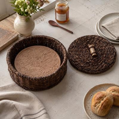 Eangee Home Design Bread Warmer Round Dragonflies and Blooms Lidded Brown
