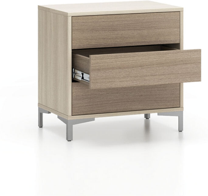 PLAN Bürokommode LAYERS, 3 Schubladen, massiver Sockel, Eiche natur / Eiche gebeizt
