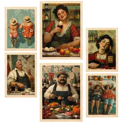 POSTER Set Mit 6 Italienischer Sommer A3 & A4 Rahmen Aus Hellem Holz