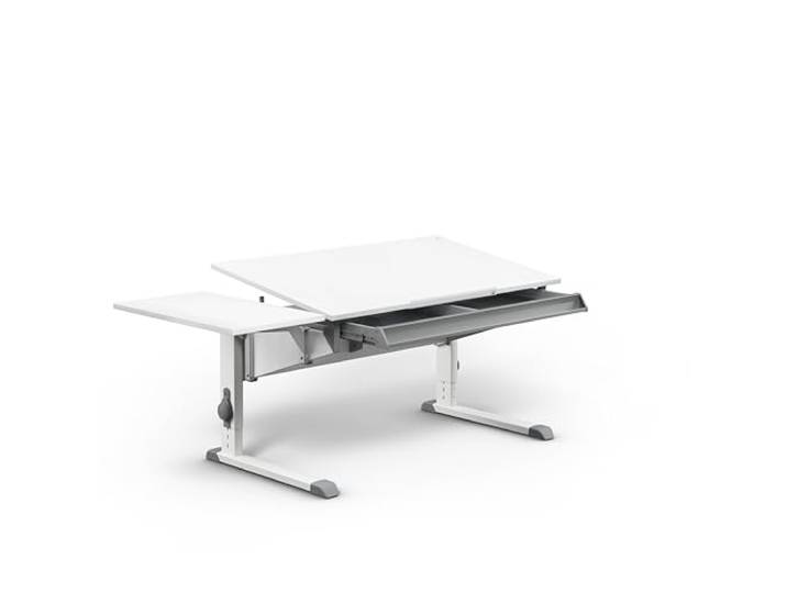 Moll Sprinter Kinderschreibtisch höhenverstellbar mitwachsend, ergonomisch & neigbar für aufrechtes Sitzen ideal für Schulkinder Schreibtisch weiß (Side Top & Schublade, 117,2cm x 70,5cm)