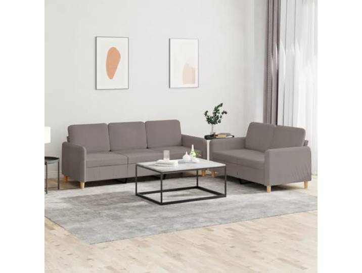 HEFZGDB 2-TLG. Sofagarnitur mit Kissen Taupe Stoff – Robuste Wohnzimmergarnitur aus strapazierfähigem Material mit atmungsaktiver Polsterung, bequemen Sitzflächen und Stabiler