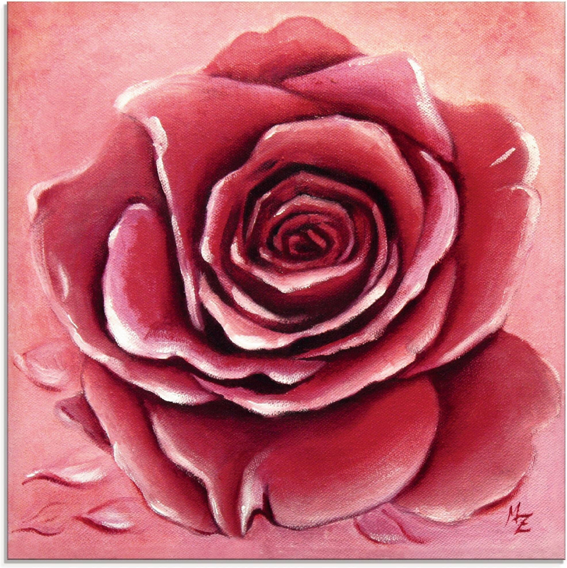 Glasbild ARTLAND "Rote Rose handgemalt", rot (farbe bild(er): rot), B:30cm H:30cm, Bilder, Glasbild, in verschiedenen Grössen farbe bild(er): rot B/H/T: 30cm x 30cm, Glasbild Blumen quadratisch, 1 Stk.