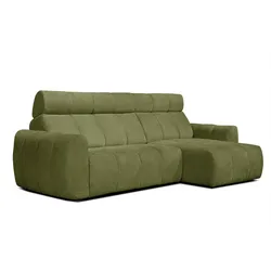 ECKSOFA KIMI 3-Sitzer, ausziehbarer Sitz, verstellbare Kopfstützen, olivgrün