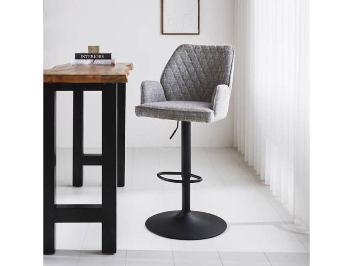 Tabouret de Bar - DIMEHOUSE - Novan - Design Industriel - Microfibre Gris - Structure Métal