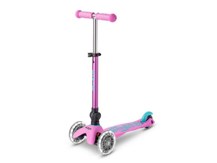 Micro Mobility Kinderscooter Mini Micro, Flieder, Kunststoff, 26.5x53-67x55 cm, unisex, Hinterrad-Reibungsbremse, höhenverstellbarer Lenker mit Schnellspanner, Schnellklappmechanismus, weiche Griffe, Antirutsch-Trittbrett mit Bremse, Räder mit LED-Licht, faltbarer Lenker, Freizeit & Co, Gartenspielzeug, Scooter