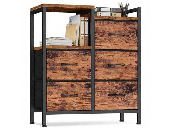 Armoire mobile 5 tiroirs – 63x29x76cm – étagère ouverte design moderne – pour imprimante livres accessoires – Marron
