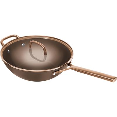 Wok ZWILLING "Milano", braun, B:30cm H:13,5cm L:58cm Ø:30cm, Pfannen, Wok, Keramik-Antihaftbeschichtung, Induktion, Made in Italy