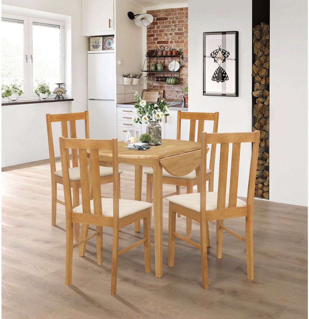 Isabelline Elle Drop Leaf Rubberwood Solid Wood Dining Set Brown 4