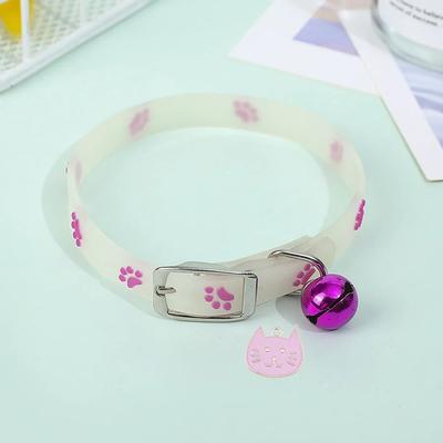 Inspire Select Glow in the Dark Paw Print Cat Collar Adjustable Luminous Pet Collar With Cute Charm For Kittens, Cats & Small Dogs purple