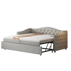Polsterbett 90x200 cm mit USB-Anschluss – Multifunktionales Schlafsofa in Grau mit klassischer Knopfoptik und Lattenrost