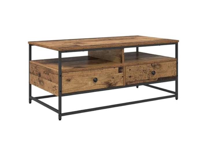 KMVXCVNM Couchtisch 100 x 51 x 45 cm Wohnzimmertisch Altholz Vier Fächer schaffen Ordnung im Wohnzimmer während robuste Stahlbeine zuverlässige Standfestigkeit bieten.