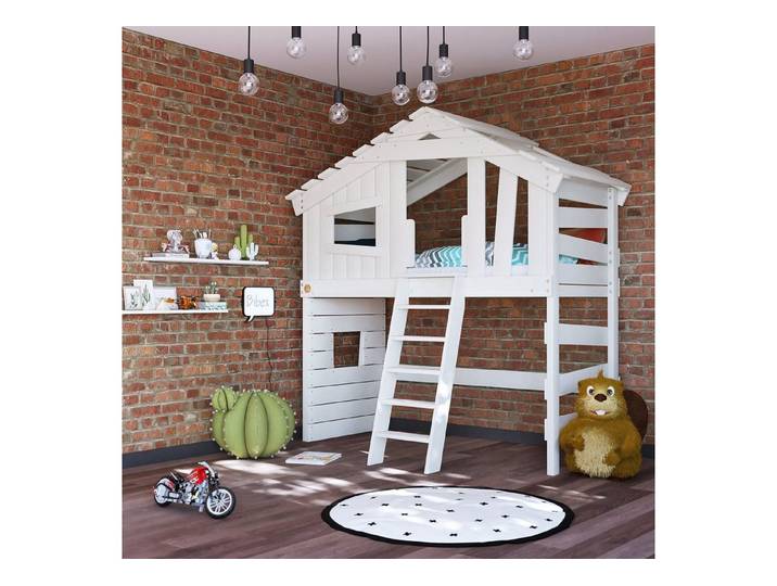 bibex Hochbett ALPIN CHALET Hochbett, Kinderbett, Doppelbett - Creme-Beige