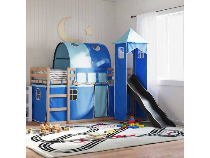 Lit superposé sans matelas avec toboggan et rideaux 80x200 cm 3284171