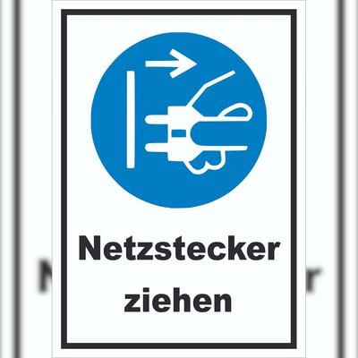 HB-Druck Netzstecker ziehen Schild A4 Rückseite selbstklebend