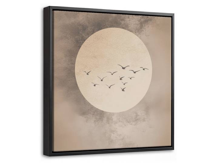 LEINWAND Bilder mit Rahmen - Vogel - Beige - Japanisch - 20x20