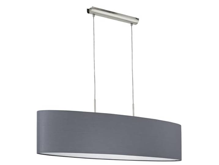 Eglo Lustre PASTERI\, suspension en textile à 2 flammes\, lampe pendante ovale en acier et tissu\, couleur : nickel mat\, gris\, douille : E27\, L : 100 cm