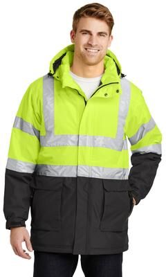 Port Authority J799S ANSI 107 Class 3 Safety Heavyweight Parka Jacket in Yellow/Black/Reflective size 3XL   Polyester
