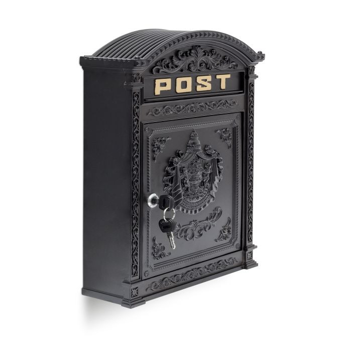 Relaxdays Brievenbus Antiek Engelse Wandbrievenbus Zwart, H x B x D: 44.5 x 31 x 9.5 cm