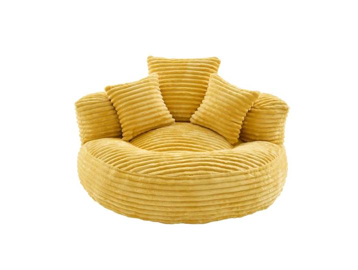Fauteuil rond en velours côtelé avec coussins jaune