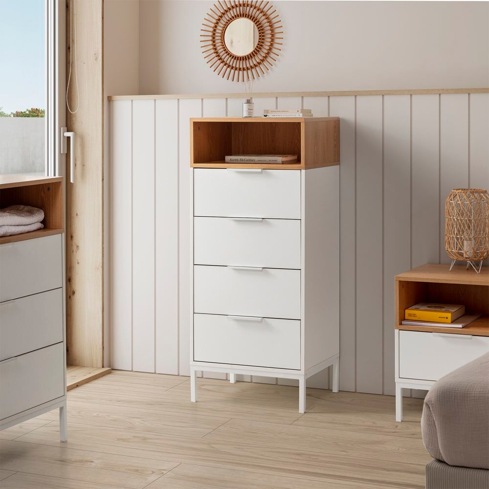 HOMN Cómoda alta 4 cajones blanco