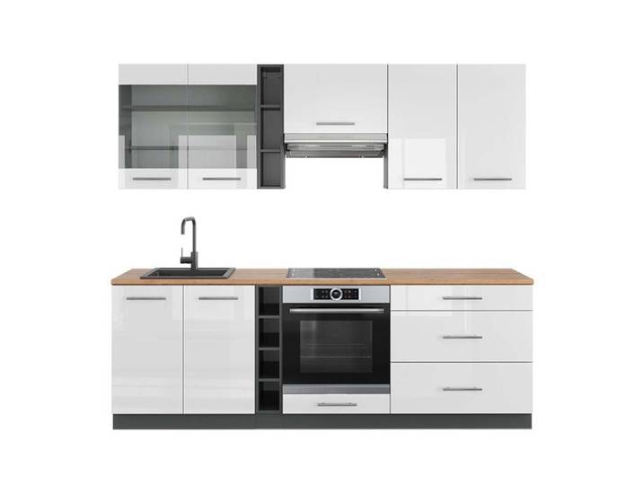 Cuisine Fame-Line 235cm PT Chêne Blanc Haute brillance/Anthracite Vicco 42342