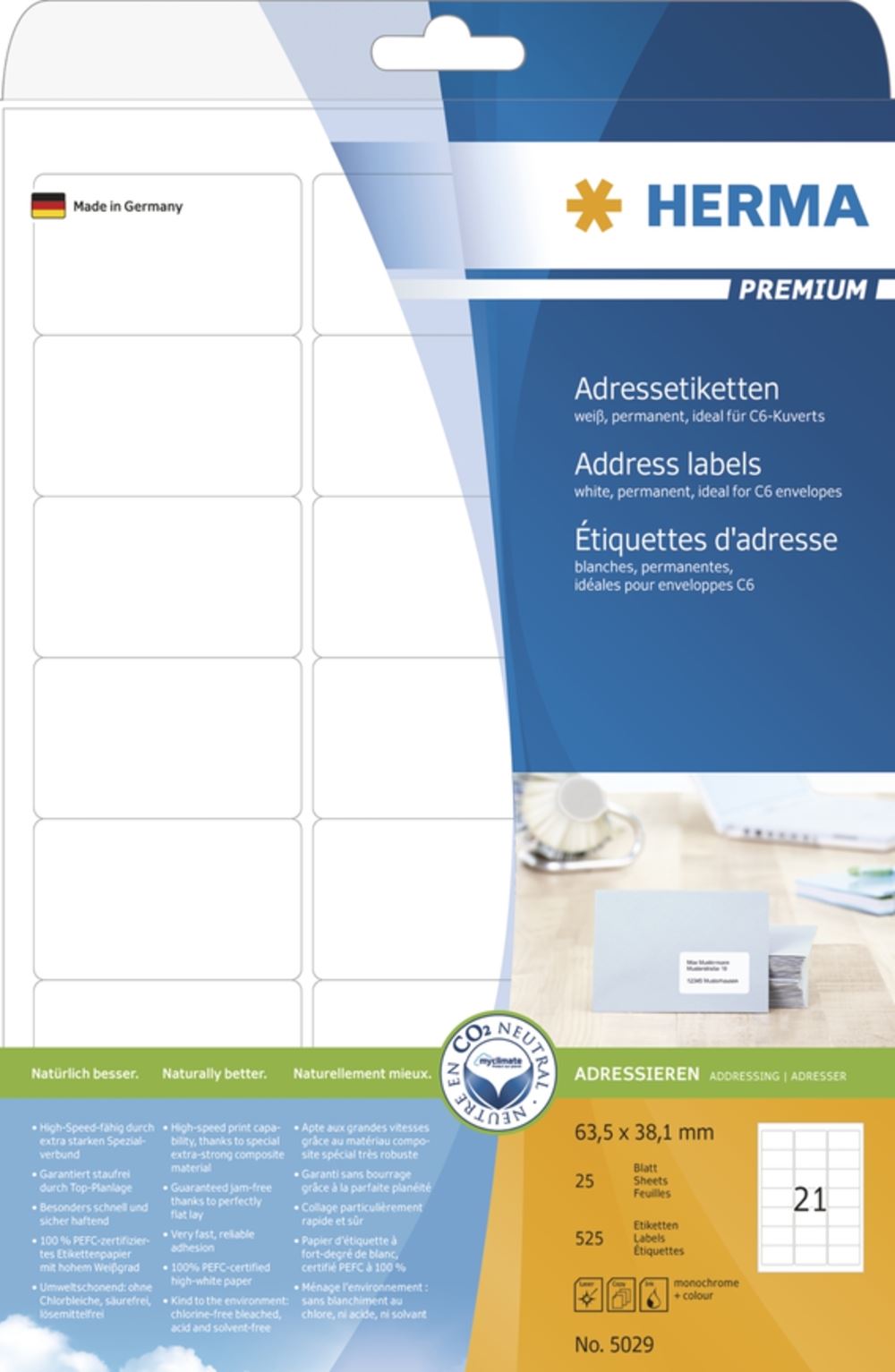 Herma 5029 Adressetiketten 6.35x3.81 cm (25 Blatt (525 Etiketten))