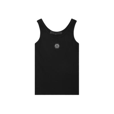 Tanktop PHILIPP PLEIN "Tanktop", Damen, Gr. 6, schwarz (02, schwarz), Obermaterial: 48% Baumwolle, 48% Modal, 4% Elasthan, Tops Tanktop
