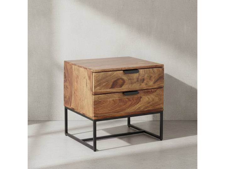KADIMA DESIGN Nachttisch Nachttisch Massivholz / Metall 50x40x51 cm Nachtschrank Kommode (Industrial mit Stauraum), Boxspringbett, Design Nachtkonsole mit 2 Schubladen, Nachtkommode