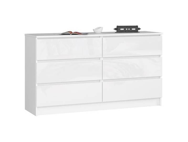 Commode AKORD K140 Blanche 138 cm 6 tiroirs façade Blanche Brillante 138x40x77 cm