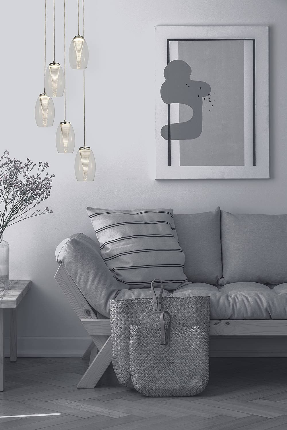 Searchlight Cyclone 5-lichts vide hanglamp grijs, B/D/H: 35 x 35 x 35 cm