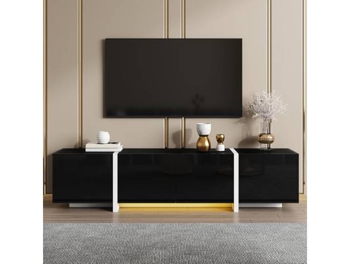 QLTXYHML TV-Möbel, 170 x 30 x 39 cm, Weiß, 2 Schubladen, 3 Türen, LED, App