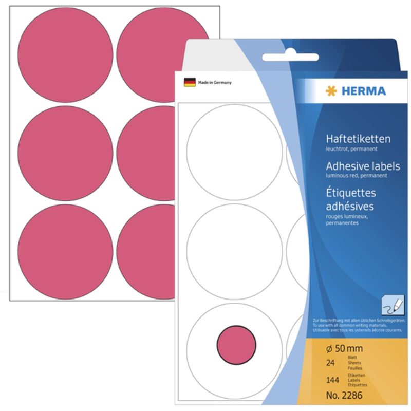Herma 2286 leuchtrot Vielzwecketiketten 5x5 cm (24 Blatt (144 Etiketten))