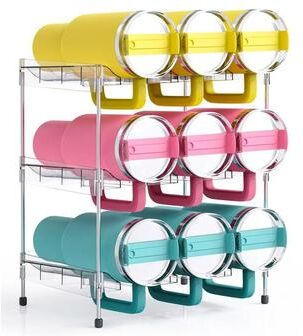 Uplift Essentials Stackable Clear Water Bottle Organizer And Modular Tumbler Storage Rack 3 Layers