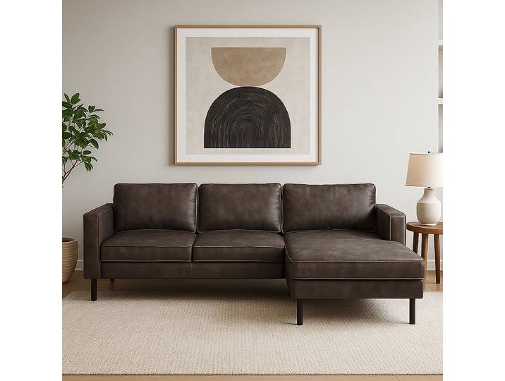 Ecksofa mit opt. Schlaffunktion Braun Kunstleder Crispina 232 x 81 x 161cm Longchair beidseitig montierbar ohne Schlaffunktion Keine Funktion