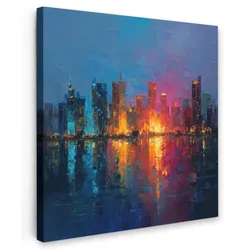 LEINWANDBILD Skyline - Pinselstriche - Dunkelblau - Leuchtend Deko Groß 90x90 cm