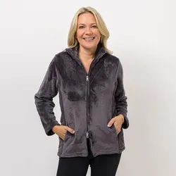 MONT CHALET Damen-Jacke uni mit Fellimitat Mikrofaser Chinchilla Stehkragen & Taschen
