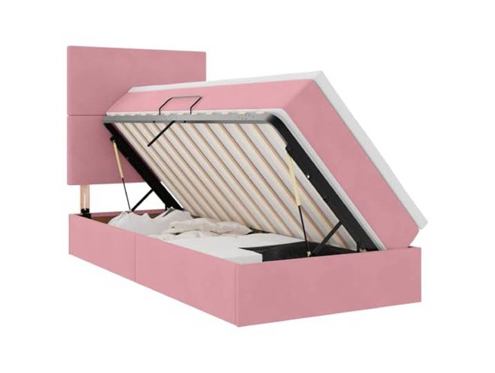 KKgypkn Samt-Aufbewahrungsbett mit LED-Beleuchtung und Matratze Rosa 100 x 200 cm, Speicherbett mit Stauraum und Matratze