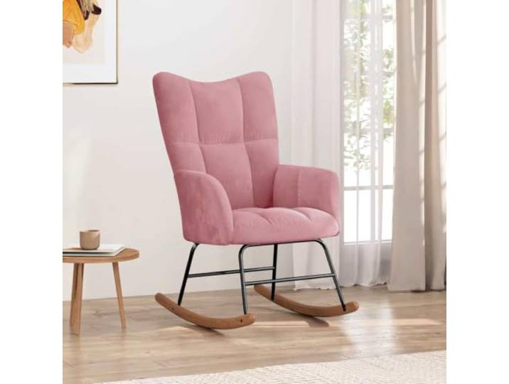 smnyxs Schaukelstuhl, Rosa, Velours, mit Stahlrahmen und Holzschienen Komfortable Schaumstoff-Sitzfläche, modernes Design, Verwendung im Wohnzimmer, gemischte Struktur aus Stahl und Holz