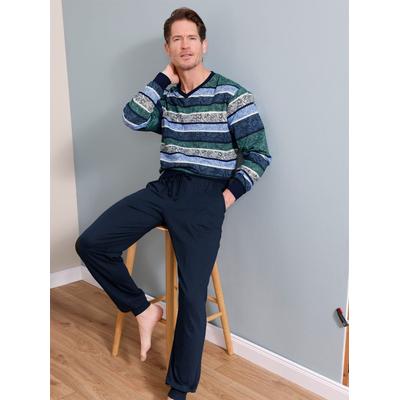 Schlafanzug HAJO, Herren, Gr. 52/54, blau (marine, ozean, bedruckt), 52% Baumwolle, 48% Modal, Homewear-Sets Schlafanzug