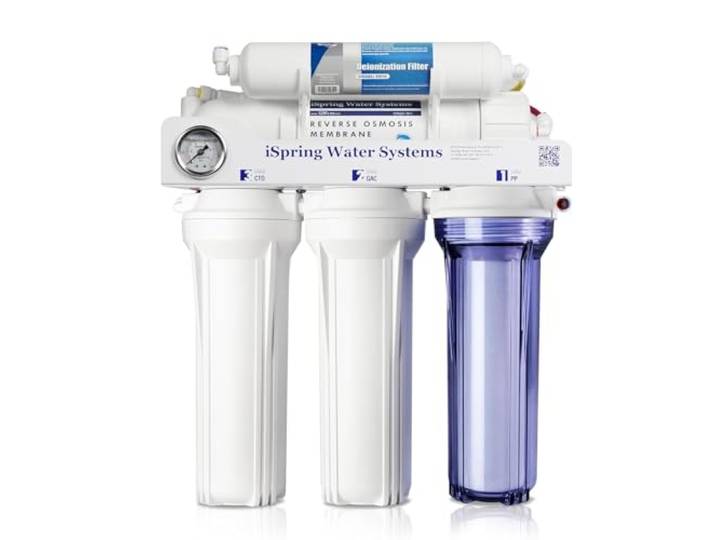 iSpring RCC1DP Tankloses RO/DI-System mit Pumpe, 5-stufiger Deionisierungs-Umkehrosmose-Wasserfilter, leistungsstarkes 150 GPD tankloses RO-Wassersystem für Aquarien mit DI-Wasserfilter und Pumpe