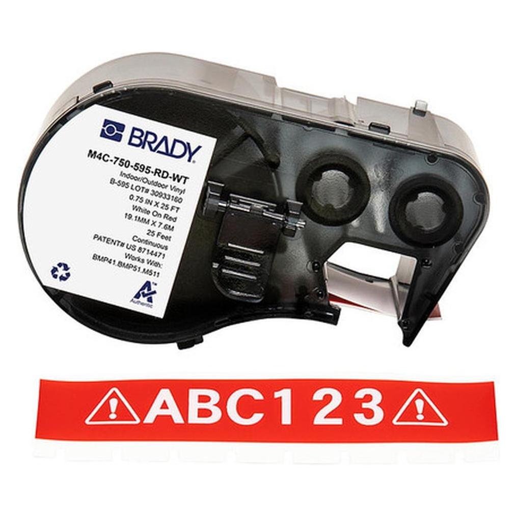 Brady M4C-750-595-RD-WT, Vinyl, Weiss auf Rot, 19.05 mm x 7.62 m, permanent, Endlos (19.05 mm) (M4C-750-595-RD-WT)