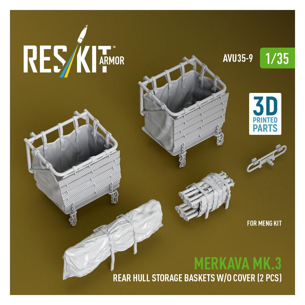 ResKit Merkava Mk.3 rear hull storage baskets w/o cover (2 pcs) for Meng kit (3D Printed) (AVU35-0009)