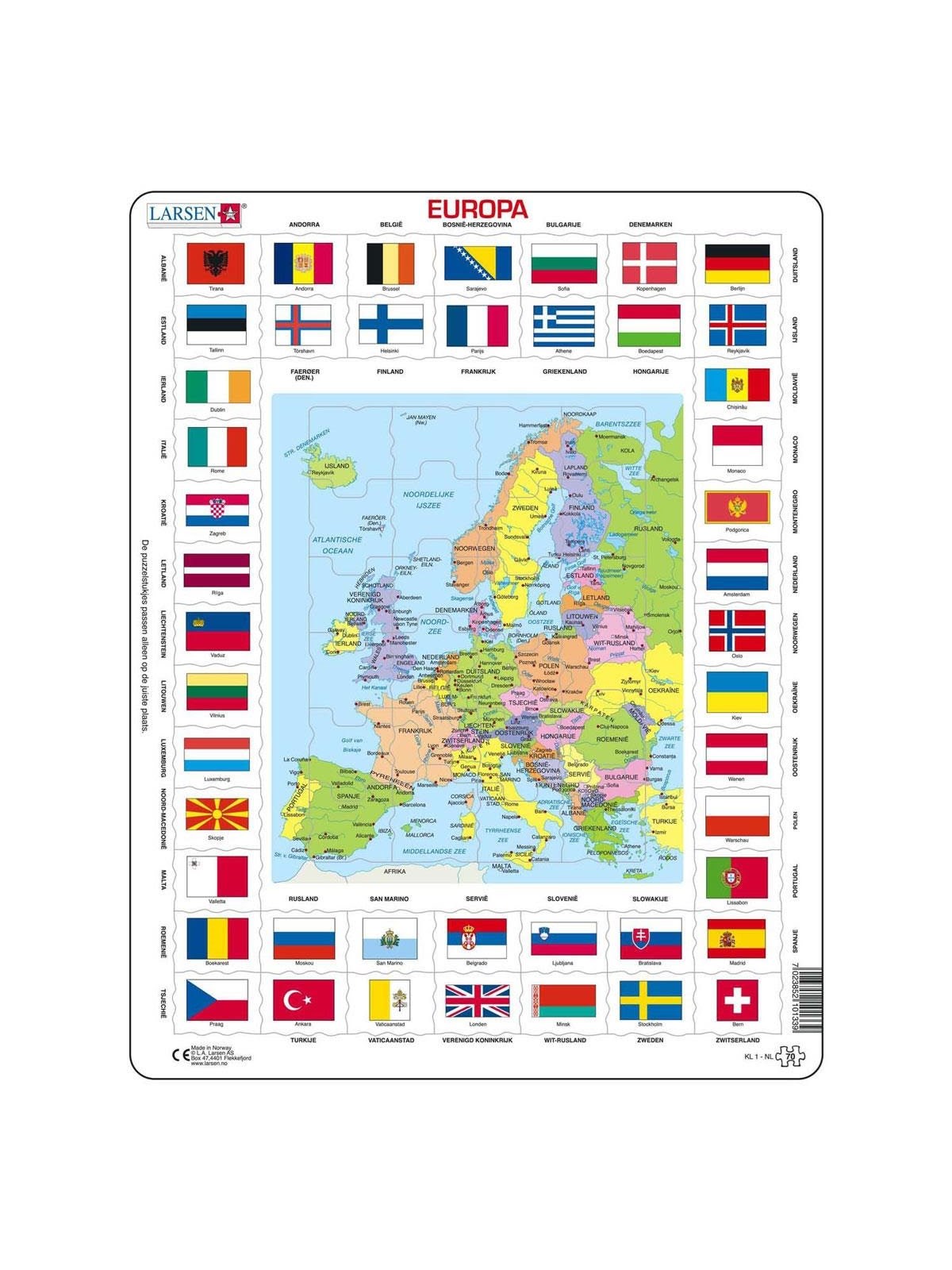 Selecta Play Larsen Map Europe with Flags 70 pcs. 2D Puzzles