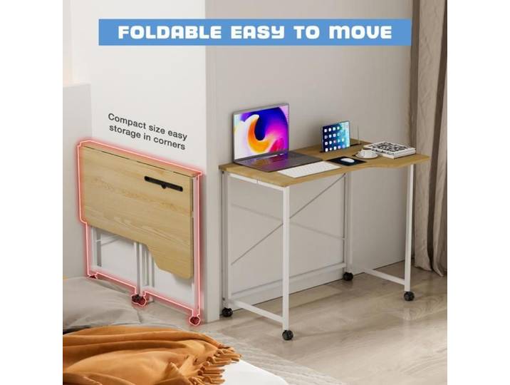 Table de Pliable Bureau PIPIPOXER Table Pliable Avec emplacement pour carte et roulettes 90x56x75 cm Jaune